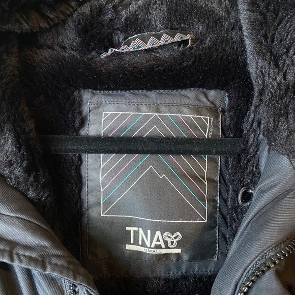 TNA Black Aspen Parka Long Brown Fur Trim Winter Jacket - Picture 16 of 16